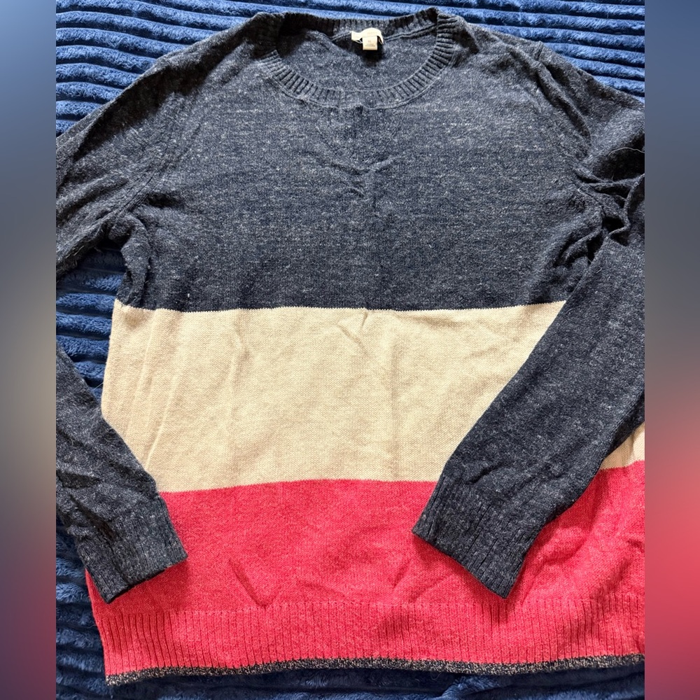 GAP Women's Crewneck Sweater - Navy, Cream, and Pinkish Red